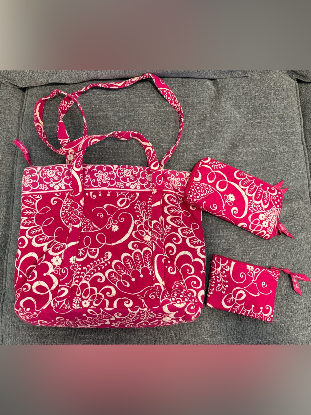 BUNDLE: Vera Bradley Pink Floral Quilted Tote with Matching Pouches